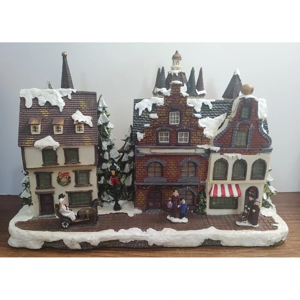 Light Up Christmas Village Cobblestone Street Horse And Carriage Town Scene